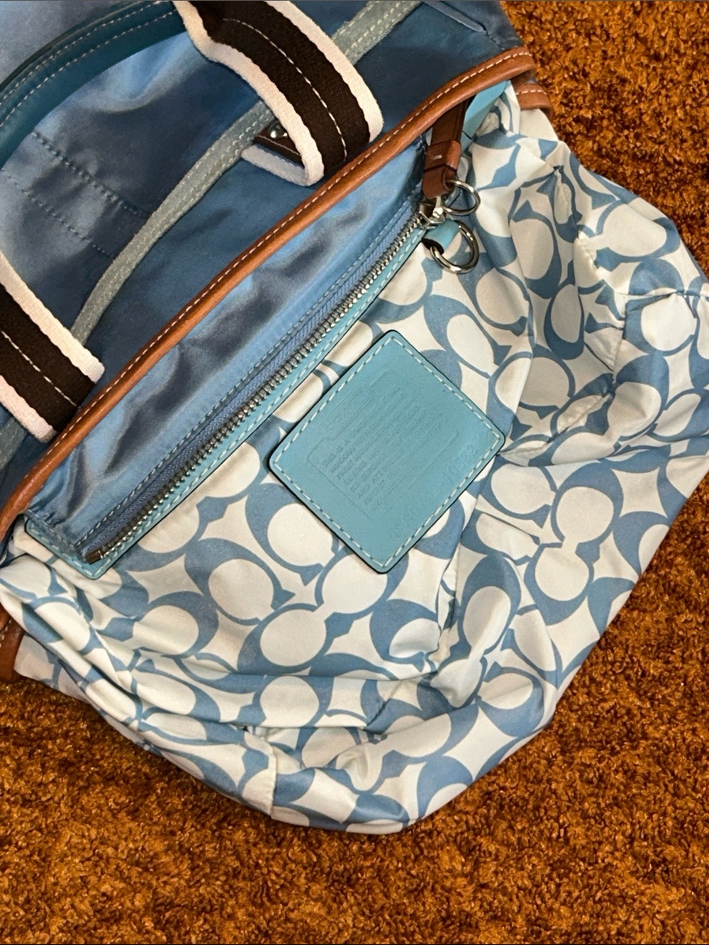 Coach Blue Satchel with Light Blue Trim and Dual Handles - Picture 6 of 9